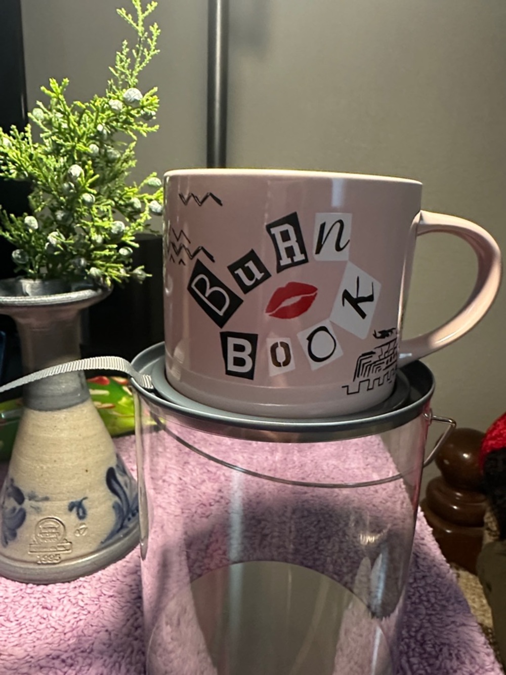 Pink 'Burn Book' Ceramic Mug with Kiss Graphic